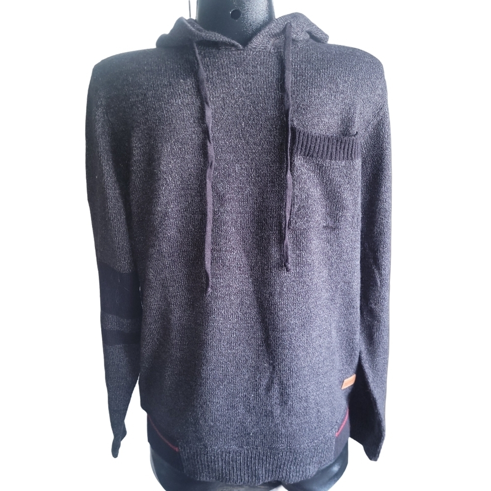 The Roadster Life Grey and Black Knit Pullover Hooded Sweater Size M